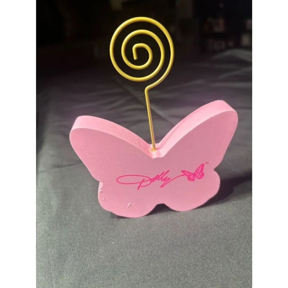 New Dolly Pink Butterfly Photo/Note Holder with Gold Spiral Clip